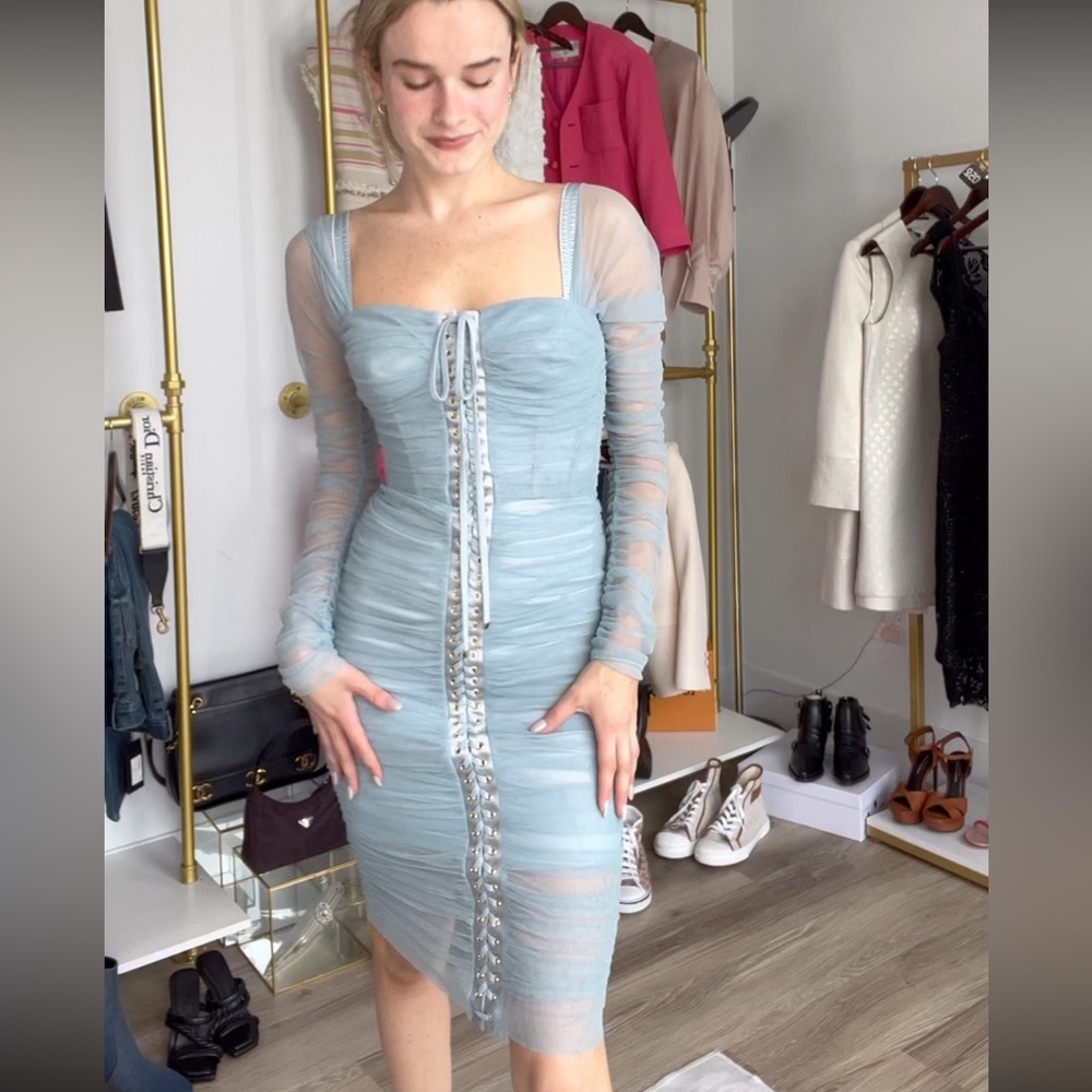 Dolce Gabbana lace up blue dress